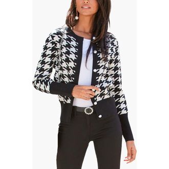 Lascana Womens Pearl Button Houndstooth Cardigan in Black Patterned at Nordstrom, Size 6
