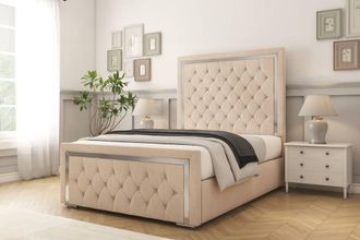 Comfort Beds Sofia Chrome Naples Bed Frame With Mattress-50 Upholstered in Light Sand | Size: Single