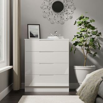 Lewis's Milan 4 Drawer Chest in White Gloss & White - Ready Assembled - Lewiss Home | TJ Hughes