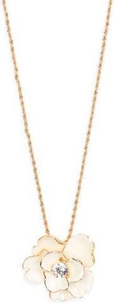 Kenneth Jay Lane Crystal & Enamel Flower Pendant Necklace in White at Nordstrom Rack