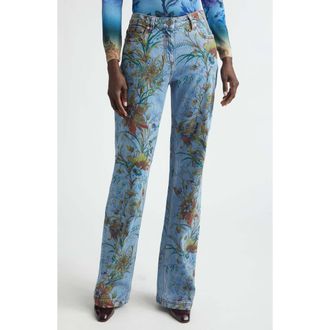 Etro Floral Print Flared Jeans in Print On Pale Blue Base at Nordstrom, Size 31