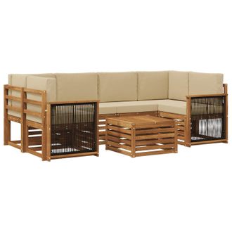 vidaXL Conjunto De Sof&aacute;s De Exterior Con Coj&iacute;n 7 Pcs Natural Y Beige Vidaxl