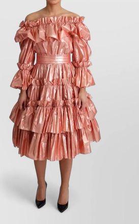 Dolce & Gabbana metallic off-shoulder ruffled midi dress
