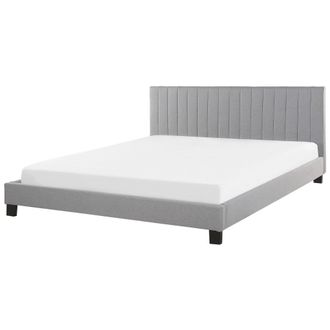 Beliani Cama Tapizada Gris 180 X 200 Cm Con Estructura Cabecero Decorativo Poitiers