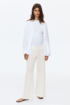 H&M Mama Pointelle-knit Drawstring Trousers in Cream at Nordstrom, Size Xx-Large