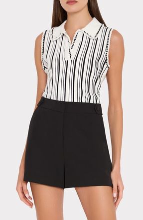 Milly Kaya Knit Sleeveless Top in Black/White at Nordstrom, Size X-Large