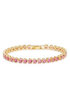 Nordstrom Heart Cubic Zirconia Tennis Bracelet in Fuchsia- Gold at Nordstrom