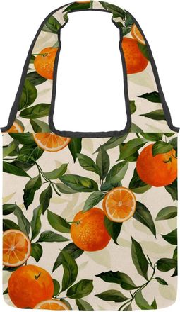 Generic Hand-painted Orange Reversible Canvas Shoulder Tote - Double-Sided Print, 12oz Cotton, 27cm Drop, Fold-Flat Bag for Travel, Shopping, Street Outings