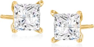 Ross-Simons Princess-Cut CZ Stud Earrings in 14kt Yellow Gold