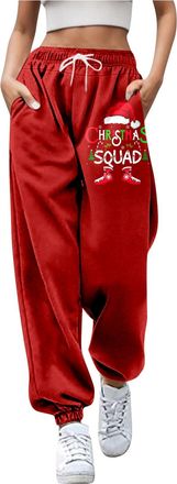 Generic Womens Christmas Joggers Funny Graphic Printed Holiday Sweatpants Elastic High Waist Trousers Loose Xmas Drawstring Jogging Pants Ladies Walking Runni
