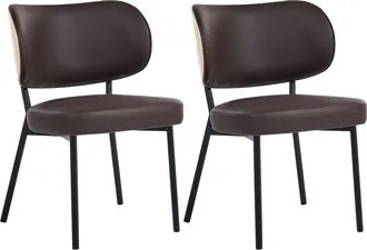 Beliani Set Di 2 Sedie Da Pranzo In Ecopelle Con Gambe In Ferro Nero Marrone Scuro Wonder