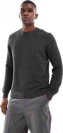 Only & Sons waffle crew neck sweater in dark gray