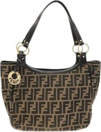 Fendi Pre-owned Shoulder Bags, female, Brown, Size: ONE SIZE Pre-owned Vintage Canvas Shoulder Bag