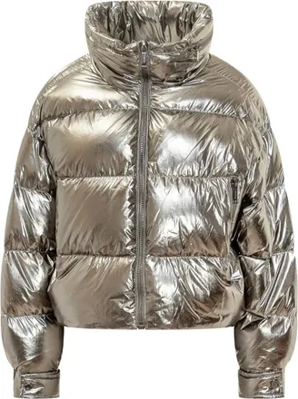 Michael Michael Kors metallic puffer jacket - women - Nylon - S - Grey