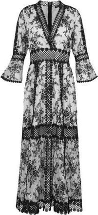 Anne Fontaine Amodio Long Floral Lace Dress in Black/white at Nordstrom, Size X-Small