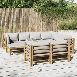 vidaXL Set De Muebles De Jard&iacute;n 10 Piezas Bamb&uacute; Y Cojines Gris Claro Vidaxl