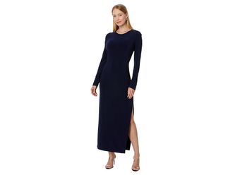 Norma Kamali Long Sleeve Crewneck Side Slit Gown Womens Dress True Navy : SM (Womens 4), Polyester/Spandex