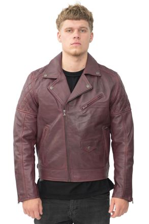 Infinity Leather Mens Cross Zip Biker Jacket - Gibraltar - Burgundy - Size X-Large