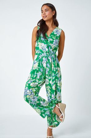Roman Floral Stretch Wrap Jumpsuit