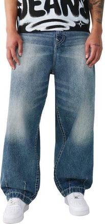 True Religion Danny Barrel Leg Jeans in Shattered Dark Indigo Wash at Nordstrom, Size 31