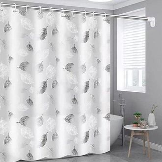 No Brand Cortina De Ducha Con Estampado De Hojas, Resistente Al Moho, Con 12 Ganchos, Mampara De Ba&ntilde;o Impermeable De Poli&eacute;ster Para El Hogar Y Hoteles, 120 X 2