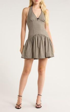 Nia Ollie Sleeveless Halter Minidress in Beige/charcoal at Nordstrom Rack, Size X-Large