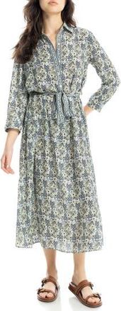 Max Studio Cuffed Sleeve Midi Shirtdress in Birch/Blue Cara Folk Flower at Nordstrom Rack, Size X-Small