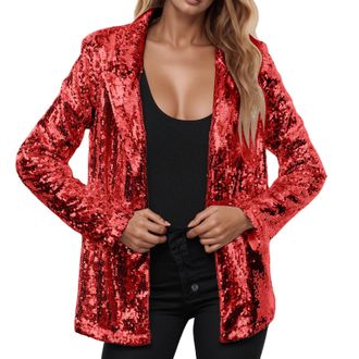 Generic Sequin Jacket Blazers for Women UK Solid Color Long Sleeve Open Front Cardigan Fitted Long Sleeve Blazer Bomber Jacket Casual Party Suit Lightweight G
