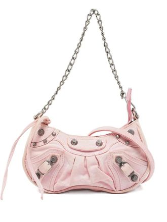 Balenciaga mini Le Cagole studded denim shoulder bag - women - Leather - One Size - Pink