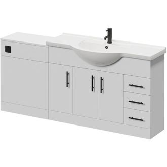 Alexander James Alexander James Cento Gloss White 1800mm 3 Door Vanity Unit Toilet Suite - 1800mm - Matt Black 96mm Knurled Bar HandleWithout James Toilet Pan
