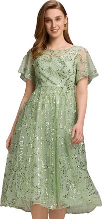 Ever-pretty Womens Midi Sequin Wedding Guest Dress Round Neck Ruffle Sleeves Mint Green 16