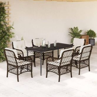 vidaXL Set Comedor De Jard&iacute;n 7 Pzas Con Cojines Rat&aacute;n Sint&eacute;tico Marr&oacute;n Vidaxl