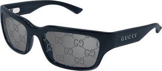 Gucci Zonnebril met rechthoekig montuur - Heren - Zonnebrillen - Blauw - 58 MM - Accessoires