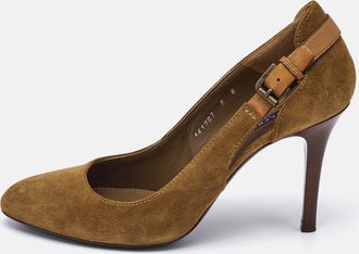 Ralph Lauren Collection Tan Leather And Suede Buckle Pumps