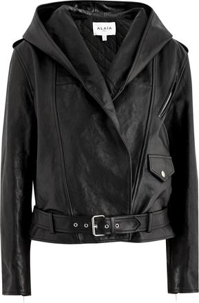 Alaia Hooded Leather Biker Jacket - Black - 36 (UK8 / S)