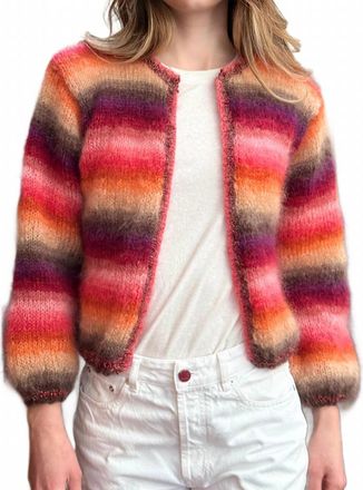 Rose Carmine Mini Jacket Stripes Cardigan In Warms Rainbow