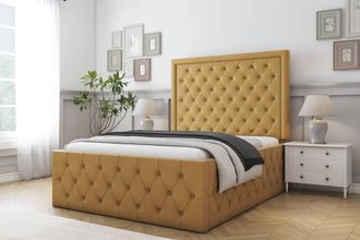 Comfort Beds Winchester Plush Bed Frame With Mattress-50 Upholstered in Mustard | Size: Single