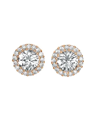 Genevive 14K Rose Gold Vermeil CZ Halo Studs