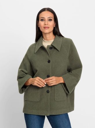 Heine Outdoorjacke HEINE, Damen, Gr. 34, gr&uuml;n (khaki), 50% Polyester, 50% Wolle, meliert, unifarben, Jacken Outdoorjacke