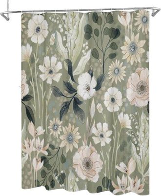 OEM Cortina De Ducha - Antimoho - Cortina De Ba&ntilde;o - Lavable - Estampado Floral Verde - Apta Para Ba&ntilde;o Y Ba&ntilde;era - 180 X 200 Cm
