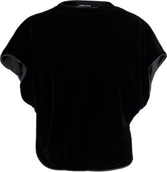 Giorgio Armani Black Gathered Velvet Blouse Size XXS