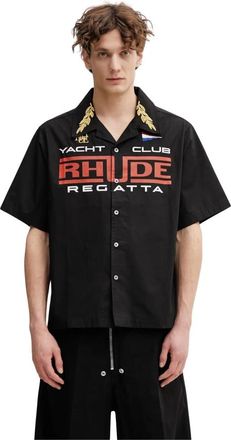 Rhude Regatta Club Shirt - Heren - Korte mouwen Overhemden - Zwart - L - Katoen - Overhemden