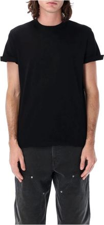 Golden Goose Zwarte Distressed T-shirt met Dubbele Gouden Ster - Heren - T-shirts - Zwart - M - Katoen - Tops