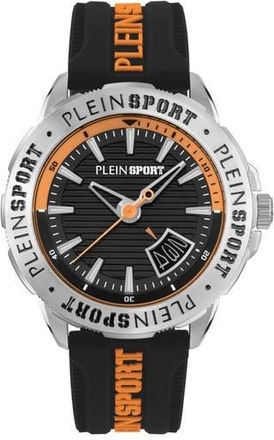 Plein Sport Rampage Silicone Strap Watch, 44mm in Black/Orange/Steel at Nordstrom Rack