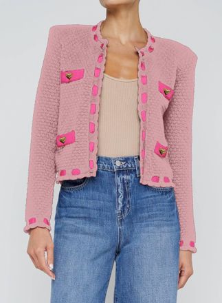 L'agence Astor Contrast Trim Cardigan In Dusty Pink