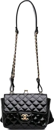 Chanel Borsa a spalla mini con design doppio e chiusura a bacio 2009-2010 - Nero