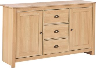 Beliani Aparador Madera Clara 140 X 40 Cm Tablero De Fibra 2 Puertas 3 Cajones Lansin