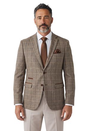 PAUL ANDREW Harris Brown Tweed Check Blazer with Stone Waistcoat and Trousers