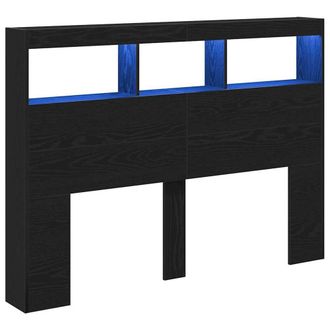 Berkfield Home Headboard Cabinet with LED Black Oak 140x17x102 cm | Size: 140 x 17 x 102 cm