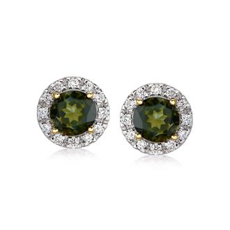 Ross-Simons Green Tourmaline Stud Earrings With. Lab-Grown Diamonds in 10kt Yellow Gold